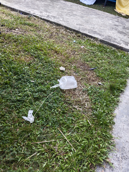 Plastic trash on the grass